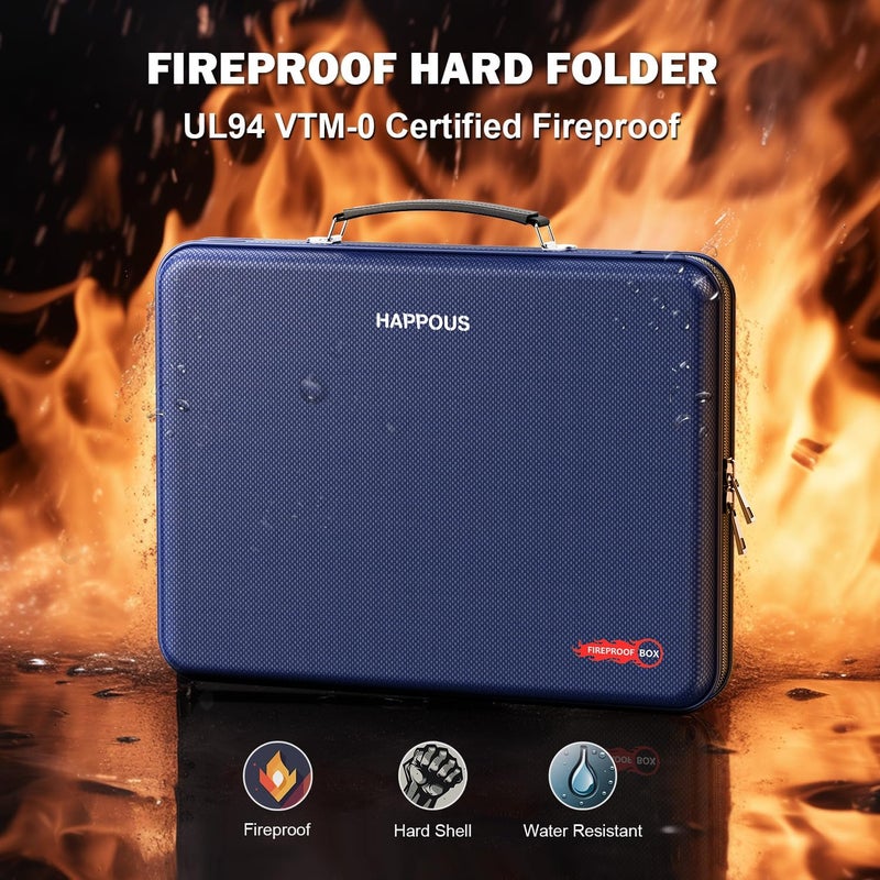 HAPPOUS Fireproof File Organizer, Expanding File Folder with 13 Pockets, Portable Fireproof Document Box Hard-Shell Document Organizer Storage for Documents Laptop Passports Cards Blue - Image 2